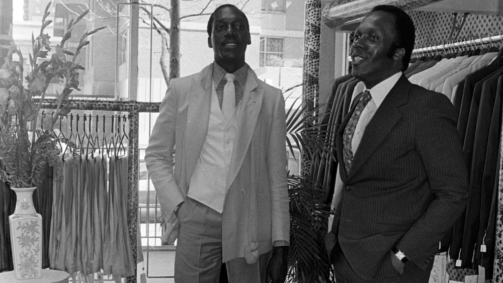 Owners Carl Davis and Kermith Morgan inside Le Mans Haberdashers at West 95th Street and Amsterdam Avenue on April 6, 1978 in New York.