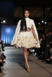 Paris Liu, Critic Award Winner, Knitwear, at the 2025 Future of Fashion runway show
