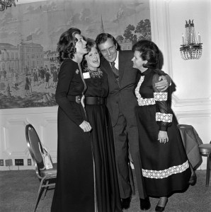 (L-R) Eunice Shriver, Pamela Harriman, Edmund Muskie, and Jane Muskie attend a fundraiser for Edmund Muskie's presidential campaign in Washington, D.C., on April 17, 1972. (Photo by Guy DeLort/WWD/Penske Media via Getty Images)