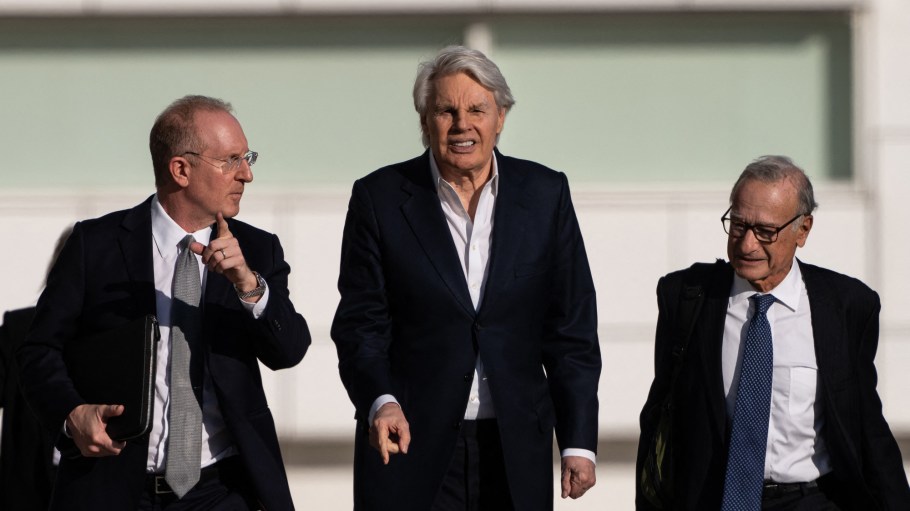 Former CEO of Abercrombie and Fitch, Mike Jeffries walks out of federal court after his arraignment on charges with the trafficking of male models for sex parties around the world, in Central Islip, New York on October 25, 2024.