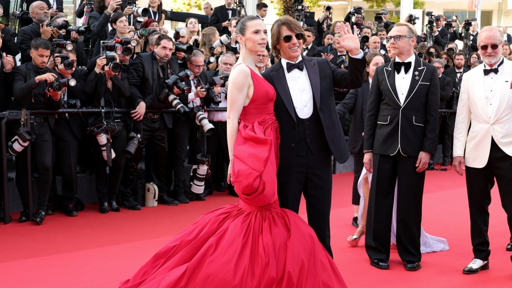 CANNES, FRANCE - MAY 14: Hayley Atwell and Tom Cruise attend the "Mission Impossible - The Final Reckoning" red carpet at the 78th annual Cannes Film Festival at Palais des Festivals on May 14, 2025 in Cannes, France. (Photo by Monica Schipper/Getty Images)