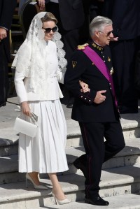 VATICAN CITY, VATICAN - MAY 18: Queen Mathilde of Belgium and King Philippe of Belgium arrive ahead of the Inauguration Mass of Pope Leo XIV in St Peter's Square on May 18, 2025 in Vatican City, Vatican. Pope Leo XIV (formerly Cardinal Robert Francis Prevost) presided over his inauguration mass in St Peter's Square after his election on May 8th. (Photo by Antonio Masiello/Getty Images)