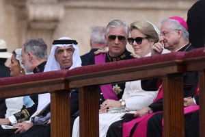 VATICAN CITY, VATICAN - MAY 18: King Philippe of Belgium and Queen Mathilde of Belgium at their seat ahead of the Inauguration Mass of Pope Leo XIV in St Peter's Square on May 18, 2025 in Vatican City, Vatican. Pope Leo XIV (formerly Cardinal Robert Francis Prevost) presided over his inauguration mass in St Peter's Square after his election on May 8th. (Photo by Franco Origlia/Getty Images)