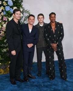 Ashton Kutcher, Anthony Ramos Martinez, Evan Peters, Jeremy Pope at the Disney 2025 Upfront Red Carpet held at North Javits Center on May 13, 2025 in New York, New York.