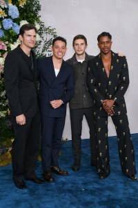 Ashton Kutcher, Anthony Ramos Martinez, Evan Peters, Jeremy Pope at the Disney 2025 Upfront Red Carpet held at North Javits Center on May 13, 2025 in New York, New York.