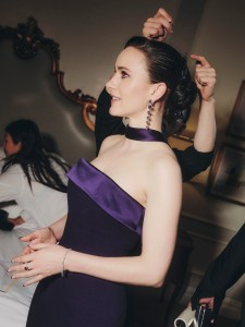 A look at Rachel Brosnahan getting ready for the Met Gala 2025 with Sergio Hudson.