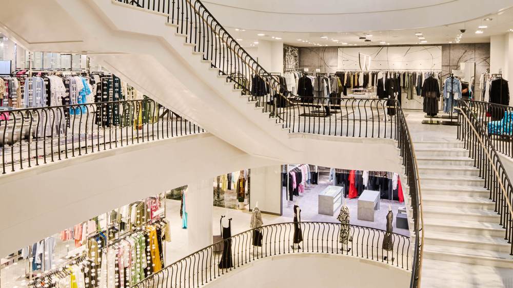 A sweeping staircase in Saks Fifth Avenue's Beverly Hills store.