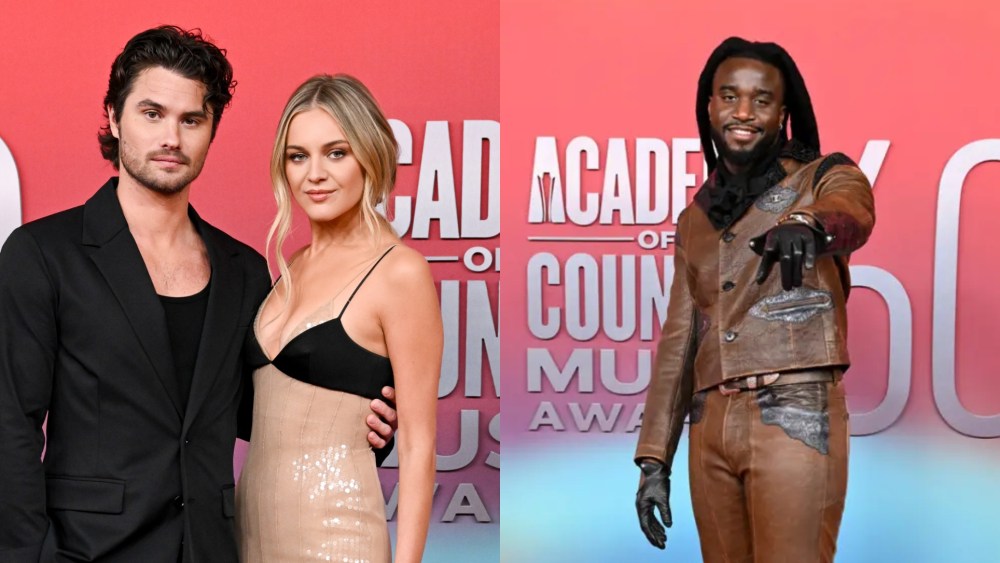 Chase Stokes, Kelsea Ballerini and Shaboozey at the 60th Academy Of Country Music Awards held at the Ford Center at The Star on May 08, 2025 in Frisco, Texas.