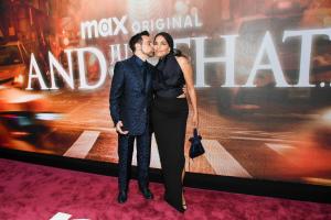Mario Cantone, Sarita Choudhury at the photo call for Max Original Series "And Just Like That..." Season 3 held at the Crane Club on May 21, 2025 in New York, New York.
