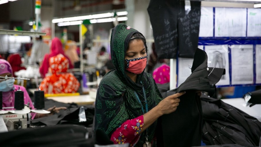 A garment worker at a factory in Dhaka, Bangladesh.