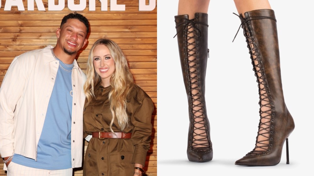 Patrick Mahomes, Brittany Mahomes, Le Silla, leather, vintage, lace-up, boots, stiletto, dress, Miami Beach