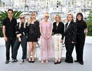 Charles Gillibert, Dylan Meyer, Imogen Poots, Kristen Stewart, Kim Gordon, Thora Birch at "The Chronology of Water" Photocall during The 78th Cannes Film Festival at Palais des Festivals on May 16, 2025 in Cannes, France.