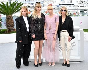 Thora Birch, Imogen Poots, Kristen Stewart, Kim Gordon at "The Chronology of Water" Photocall during The 78th Cannes Film Festival at Palais des Festivals on May 16, 2025 in Cannes, France.