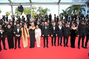 Vahid Mobasseri, Hadis Pakbaten, Majid Panahi, Sandrine Dumas, Mariam Afshari, Ebrahim Azizi, David Thion, Jafar Panahi, Solmaz Panahi during the Closing Ceremony of the 78th Cannes Film Festival held at the Palais des Festivals on May 24, 2025 in Cannes, France.