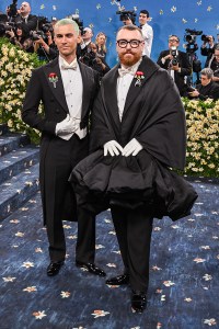 Christian Cowan, Sam Smith at The 2025 Met Gala Celebrating "Superfine: Tailoring Black Style" held at the Metropolitan Museum of Art on May 05, 2025 in New York, New York.