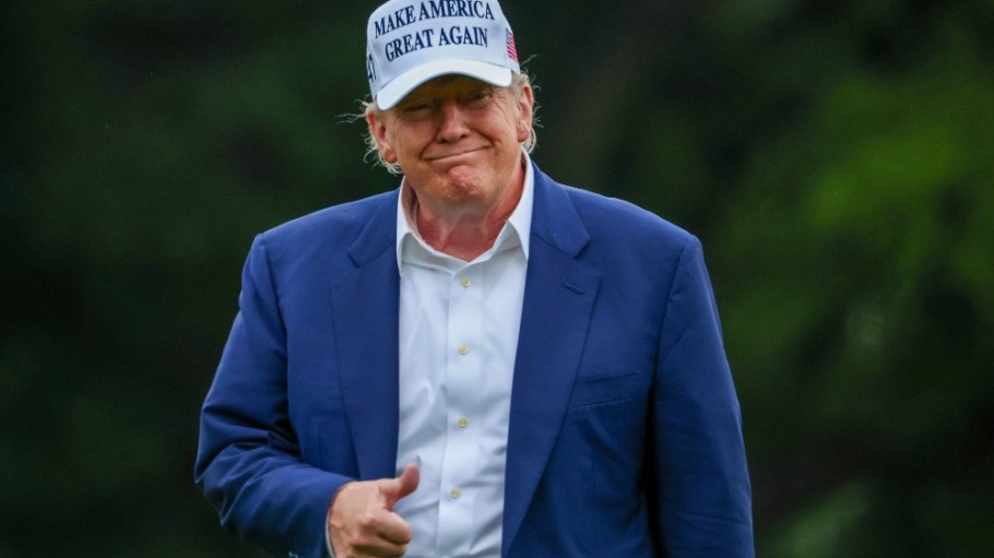 U.S. President Donald walks on the the south lawn of the White House on May 25.
