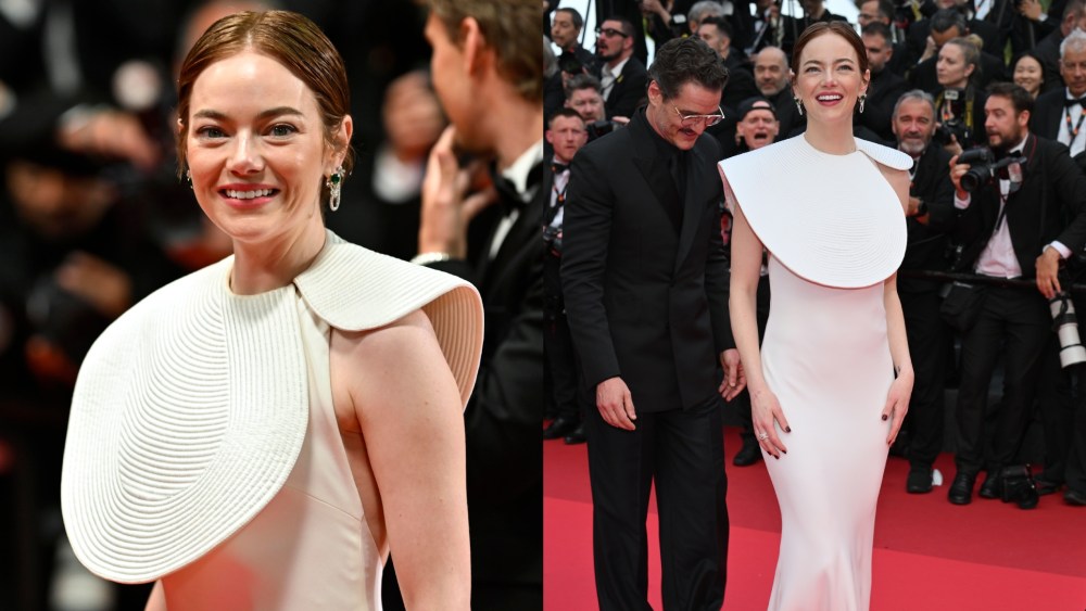 Emma Stone Cannes Film Festival 2025 white louis vuitton dress, eddington premiere red carpet