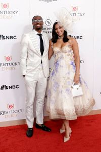 LOUISVILLE, KENTUCKY - MAY 03: (L-R) Tyrese Maxey and Lavender Briggs attend Kentucky Derby 151 at Churchill Downs on May 03, 2025 in Louisville, Kentucky. (Photo by Jeff Schear/Getty Images for Churchill Downs)