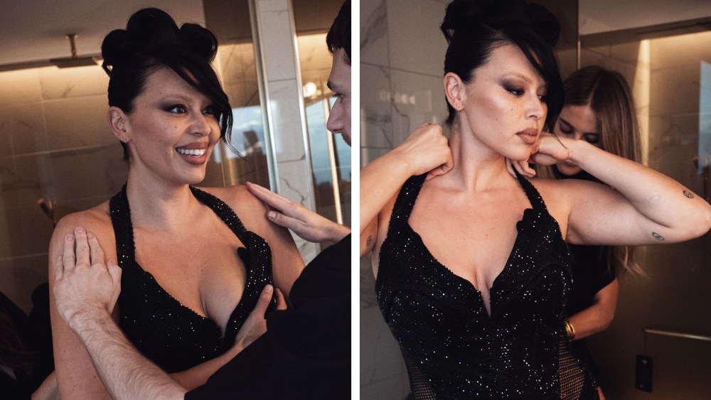 A look at model Lauren Chan getting ready for the 2025 Sports Illustrated Swimsuit Issue launch party on May 15, wearing a dress by Mitiliane Couture and Naturalizer shoes. Makeup by Alex Levy and hair by Sergio Estrada.