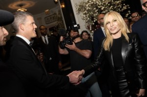 Wes Gordon, Donatella Versace at The Carlyle Hotel before the 2025 Met Gala: "Superfine: Tailoring Black Style" held at the Metropolitan Museum of Art on May 5, 2025 in New York, New York.