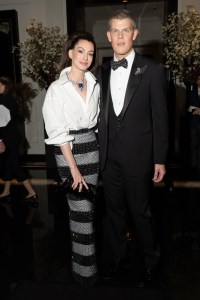 Anne Hathaway, Wes Gordon at The Carlyle Hotel before the 2025 Met Gala: "Superfine: Tailoring Black Style" held at the Metropolitan Museum of Art on May 5, 2025 in New York, New York.