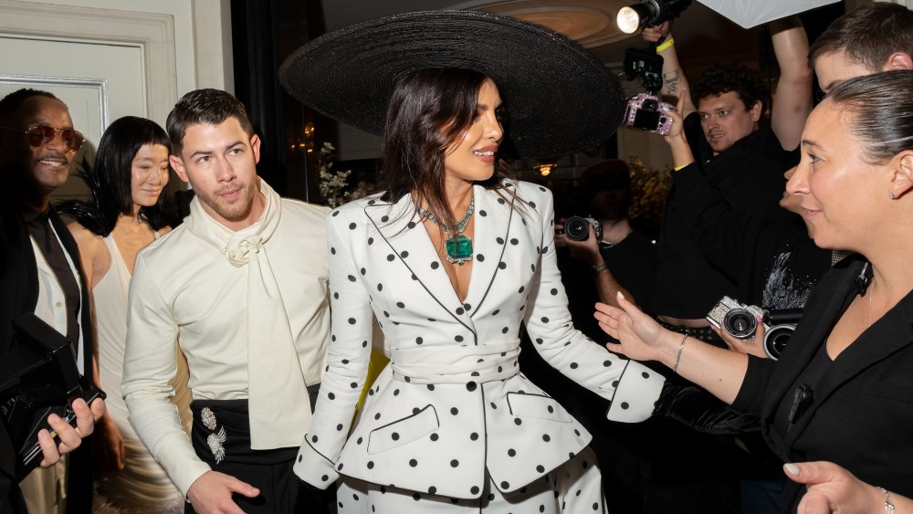 Nick Jonas, Priyanka Chopra at The Carlyle Hotel before the 2025 Met Gala: "Superfine: Tailoring Black Style" held at the Metropolitan Museum of Art on May 5, 2025 in New York, New York.
