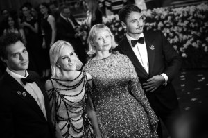 Tory Burch, Pamela Anderson, Brandon Thomas Lee at The 2025 Met Gala Celebrating "Superfine: Tailoring Black Style" held at The Metropolitan Museum of Art on May 05, 2025 in New York, New York.