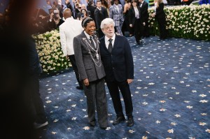 Mellody Hobson, George Lucas at The 2025 Met Gala Celebrating "Superfine: Tailoring Black Style" held at The Metropolitan Museum of Art on May 05, 2025 in New York, New York. (Photo by Lexie Moreland/WWD via Getty Images)
