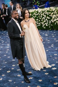 Noah Lyles, Ana Khouri at The 2025 Met Gala Celebrating "Superfine: Tailoring Black Style" held at The Metropolitan Museum of Art on May 05, 2025 in New York, New York.