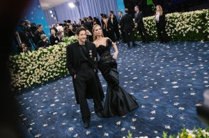 Adrien Brody, Georgina Chapman at The 2025 Met Gala Celebrating "Superfine: Tailoring Black Style" held at The Metropolitan Museum of Art on May 05, 2025 in New York, New York.