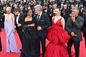 Pom Klementieff, Tom Cruise, Angela Bassett, Christopher McQuarrie, Hayley Atwell, Esai Morales at the "Mission: Impossible – The Final Reckoning" Premiere at the 78th Cannes Film Festival held at Palais des Festivals on May 14, 2025 in Cannes, France.