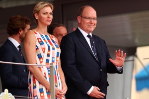 MONTE-CARLO, MONACO - MAY 27:  Prince Albert of Monaco and Princess Charlene of Monaco look on from the podium during the Monaco Formula One Grand Prix at Circuit de Monaco on May 27, 2018 in Monte-Carlo, Monaco.  (Photo by Dan Istitene/Getty Images)