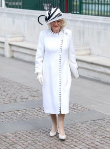 LONDON, ENGLAND - MAY 08: Queen Camilla smiles as she departs the Thanksgiving Service to mark the 80th anniversary of VE Day at Westminster Abbey on May 08, 2025 in London, England. The King and Queen, joined by members of the Royal Family, will take part in events from May 5th to May 8th to commemorate the 80th Anniversary of VE Day, which signalled the end of the Second World War in Europe. (Photo by Chris Jackson/Getty Images)