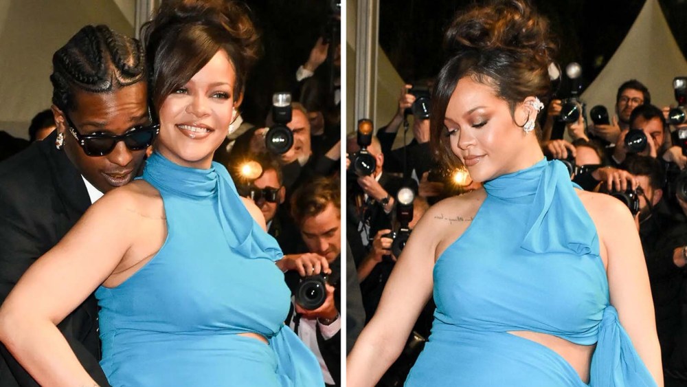 A$AP Rocky, Rihanna blue dress alaia at the "Highest 2 Lowest" Premiere during The 78th Cannes Film Festival at Palais des Festivals on May 19, 2025 in Cannes, France.