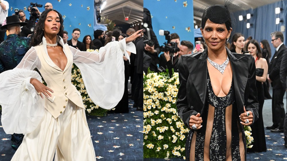 Laura Harrier and Halle Berry at The 2025 Met Gala Celebrating "Superfine: Tailoring Black Style" held at the Metropolitan Museum of Art on May 05, 2025 in New York, New York.
