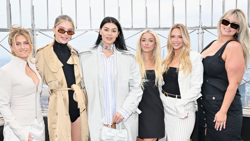 NEW YORK, NEW YORK - MAY 13: (L-R) Xandra Pohl, Ellie Thumann, Lauren Chan, MJ Day Livvy Dunne, Camille Kostek and Hunter McGrady attend the celebration of Sports Illustrated Swimsuit's Annual 2025 Issue Debut at The Empire State Building on May 13, 2025 in New York City. (Photo by Roy Rochlin/Getty Images for Empire State Realty Trust)