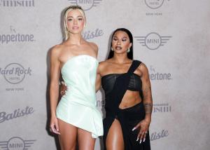 Livvy Dunne, Jordan Chiles at the Sports Illustrated Swimsuit Issue launch party held at the Hard Rock Times Square on May 15, 2025 in New York, New York.