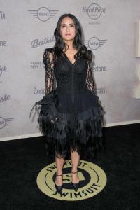 Salma Hayek at the Sports Illustrated Swimsuit Issue launch party held at the Hard Rock Times Square on May 15, 2025 in New York, New York.
