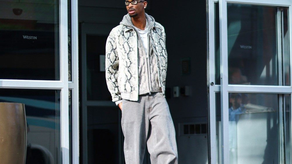 Shai Gilgeous-Alexander of the Oklahoma City Thunder in a snakeskin jacket.