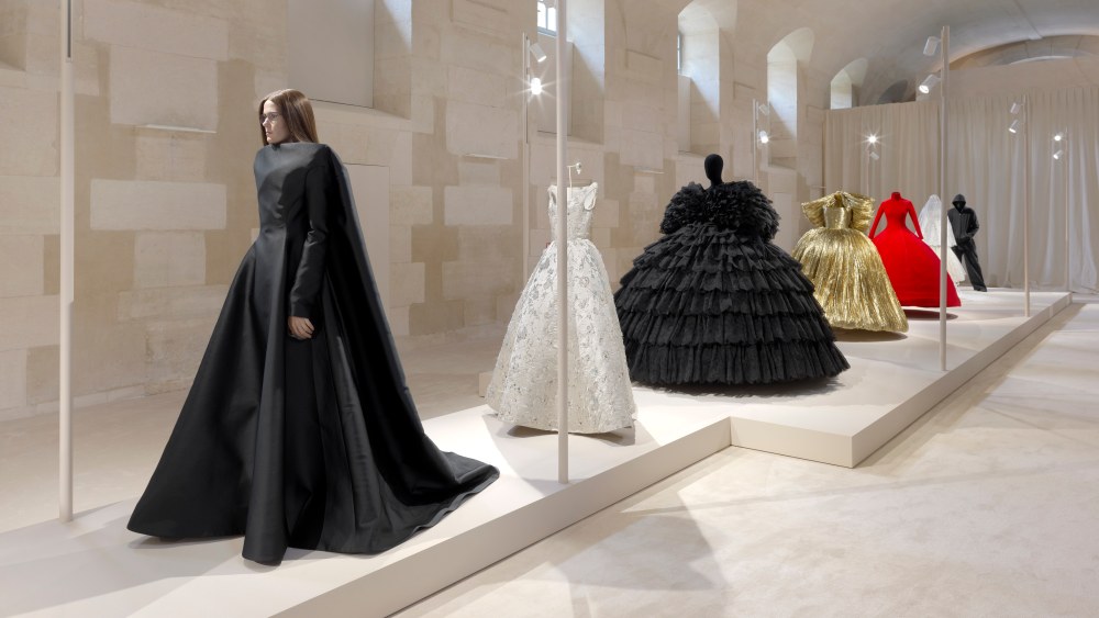 Gowns on display at the "Balenciaga by Demna" exhibition in Paris.