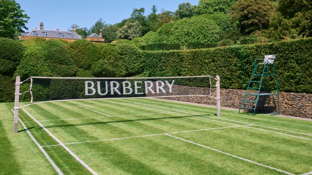 Burberry's new badminton court at The Newt in Somerset, England, part of a summer partnership with the luxury hotel and working farm.