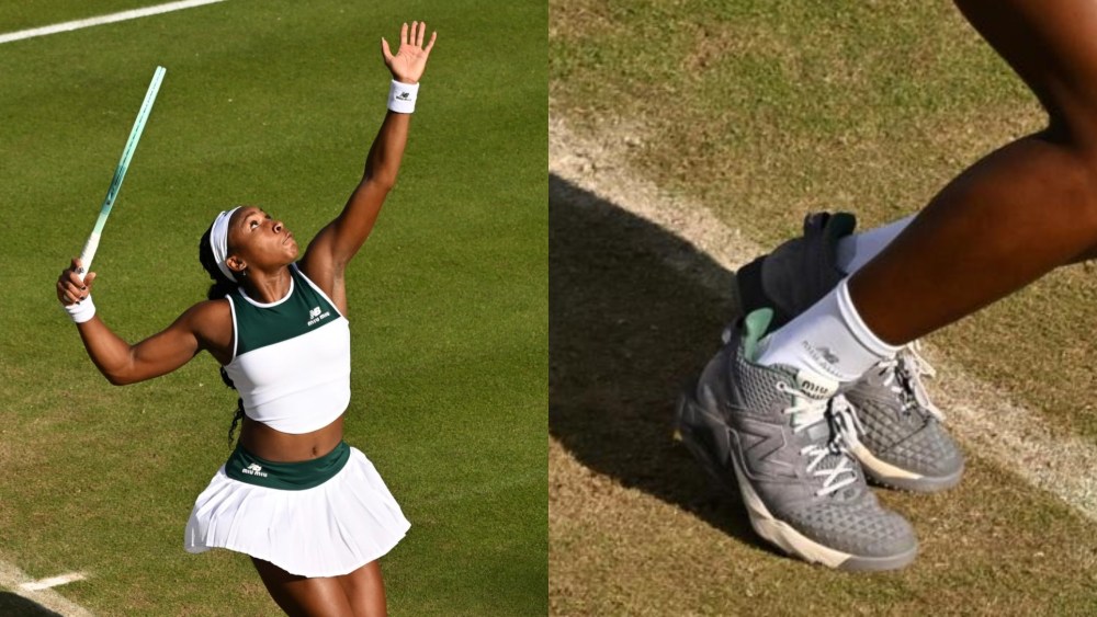 Coco Gauff wearing New Balance x Miu Miu while playing in Berlin.