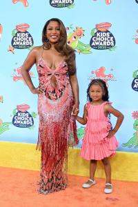 Victoria Monét, Hazel Monét Gaines at the Nickelodeon 2025 Kids' Choice Awards held at Barker Hangar on June 21, 2025 in Santa Monica, California.