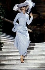 Model Eugenia Silva walks the runway in the Christian Dior Spring 1998 Couture Runway Show at the Palais Garnier on January 26, 1998, in Paris, France. Galliano's inspiration for this collection was the Marchesa Casati, an Italian socialite of the early 20th century. (Photo by Giovanni Giannoni/WWD/Penske Media via Getty Images)