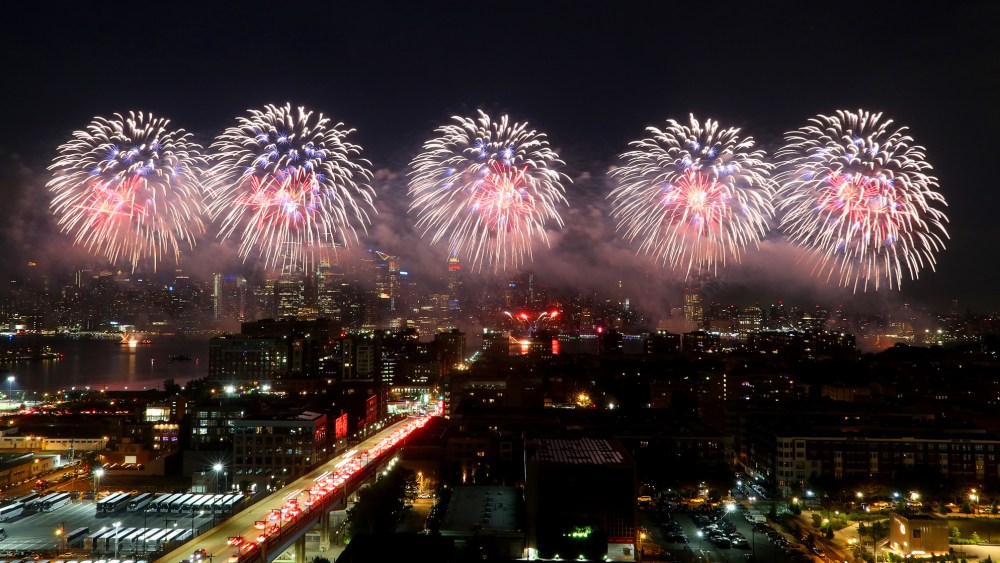 Macy's Independence Day fireworks light up the sky above the Hudson River last year.