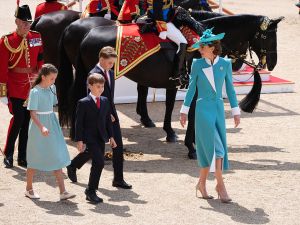 (left to right) Princess Charlotte, Prince Louis, Prince George and the Princess of Wales during the Trooping the Colour ceremony at Horse Guards Parade, central London, in celebration of King Charles III's official birthday. Picture date: Saturday June 14, 2025. (Photo by Jonathan Brady/PA Images via Getty Images)