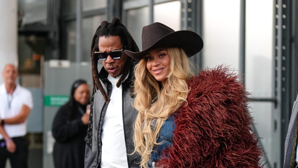 Jay-Z and Beyoncé Knowles-Carter making their grand entrance at the Louis Vuitton show.