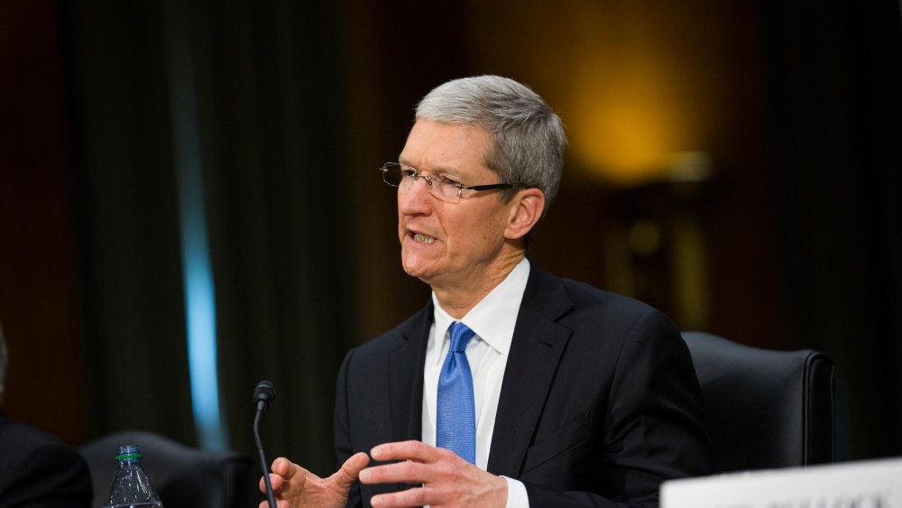 Apple CEO Tim Cook testifies at a Senate homeland security and governmental affairs investigations subcommittee hearing on offshore profit shifting and the U.S. tax code, on Capitol Hill in Washington. Apple Inc's chief executive officer defended the company's tax record during a Senate hearing where lawmakers said the maker of iPads, iPods and Mac computers kept billions of dollars in profits in Irish subsidiaries to avoid U.S. taxes. (Photo by Brooks Kraft LLC/Corbis via Getty Images)