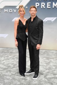 Brittny Ward, Jenson Button at the "F1" New York Premiere on June 16, 2025 in New York, New York.