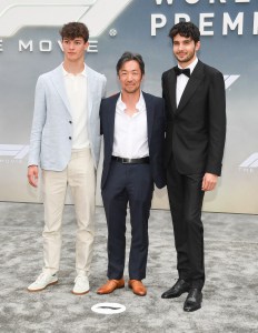 Ollie Bearman, Ayao Komatsu, Esteban Ocon at the "F1" New York Premiere on June 16, 2025 in New York, New York.